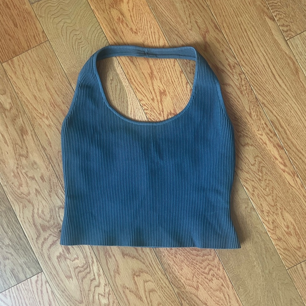 Babaton sculpt knit ribbed halter top Aritzia tank size xl blue